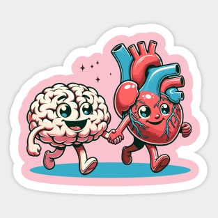 Brain and heart walking together Sticker